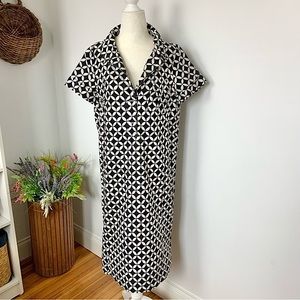 Dries Van Noten Geometric Print Sheath Cotton Linen Dress black white